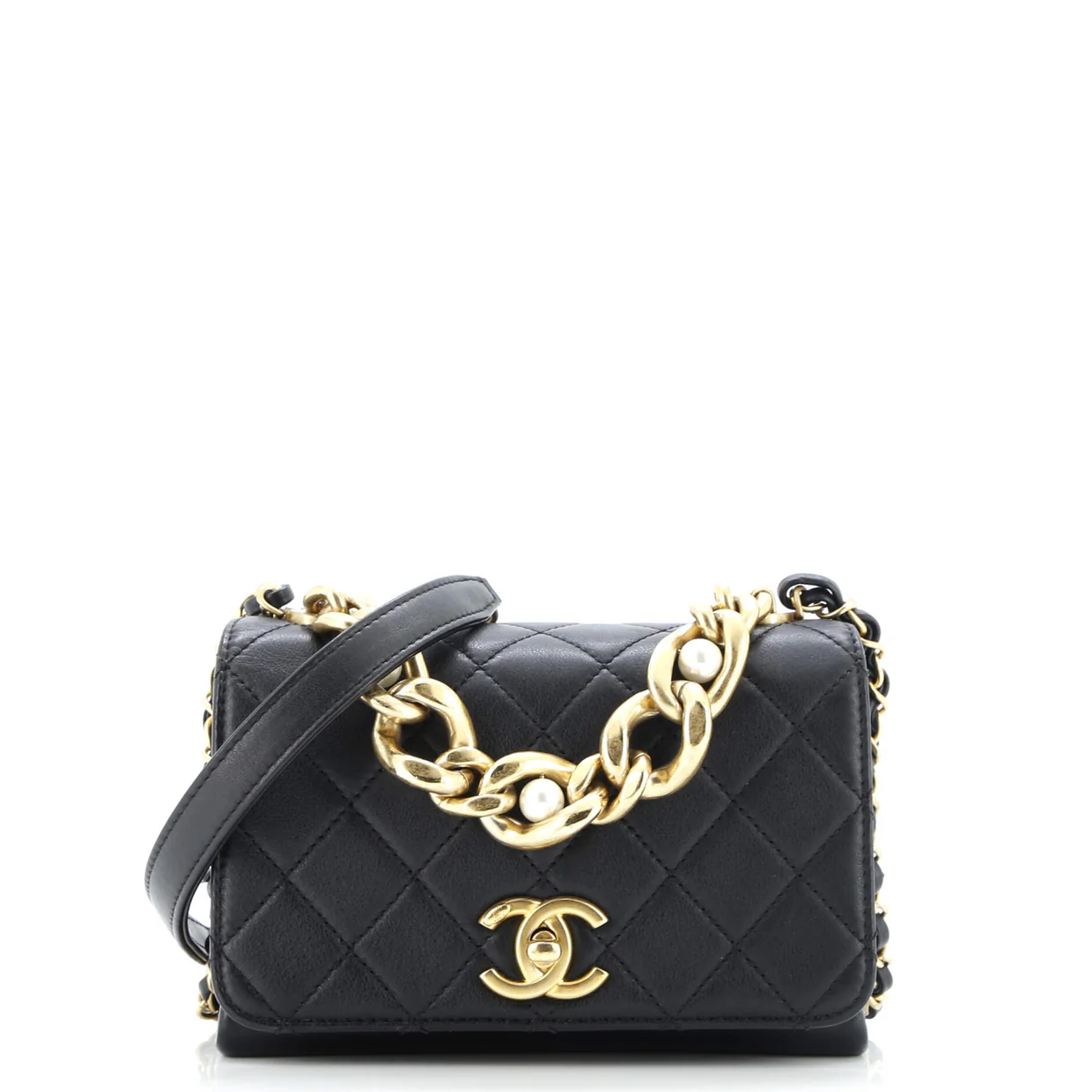 Pearl Boy Chain Flap Bag Quilted Calfskin Mini - Deep Luxury
