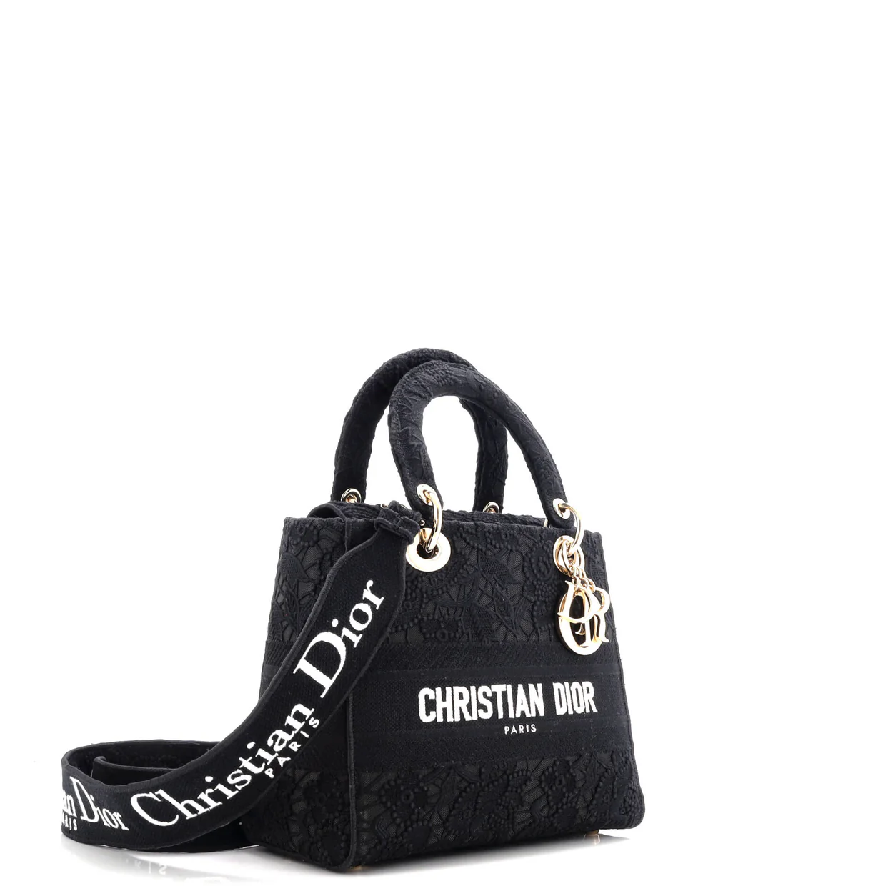 Lady D-Lite Bag Embroidery with Macrame Effect Medium - Deep Luxury