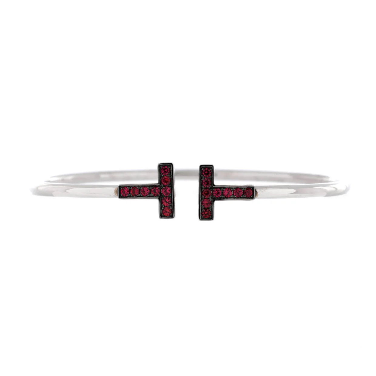 T Wire Bracelet 18K White Gold with Rubies - Deep Luxury