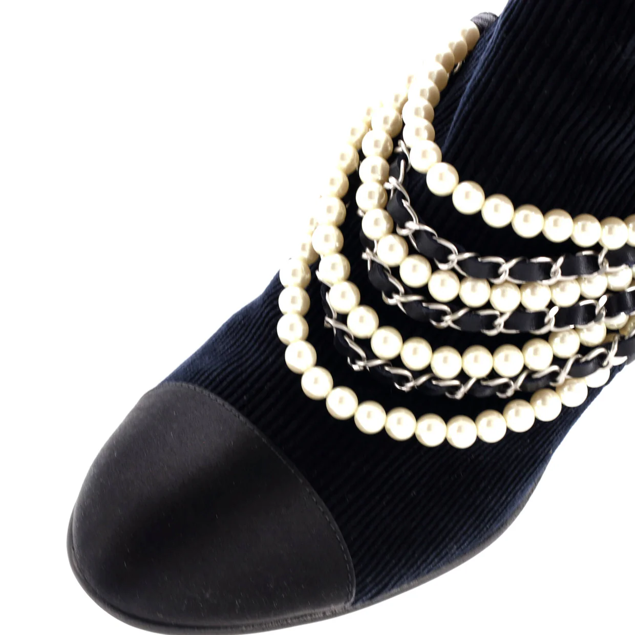 Women's Pearl Chain Strap Ankle Boots Corduroy - Deep Luxury