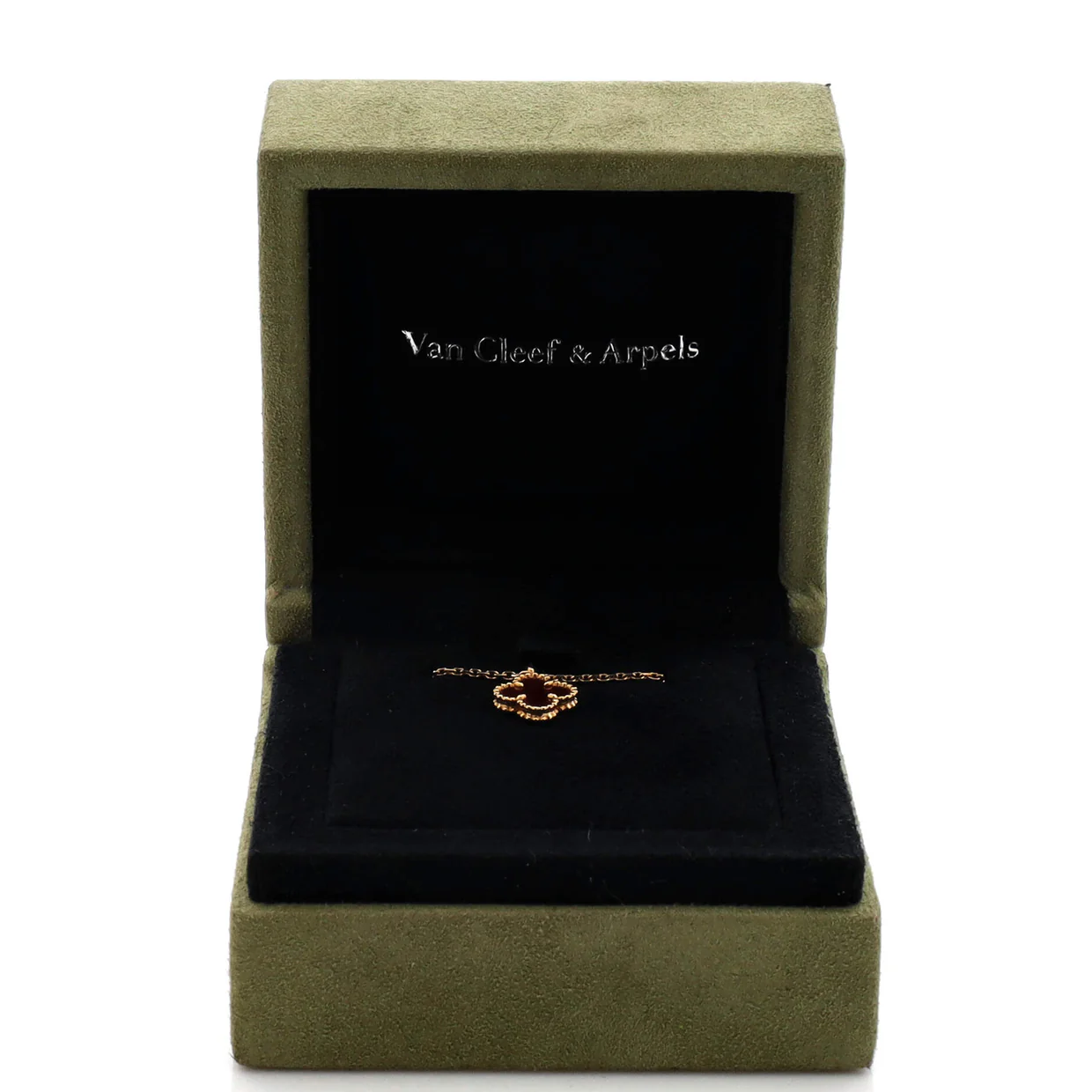 Sweet Alhambra Pendant Necklace 18K Rose Gold and Carnelian - Deep Luxury