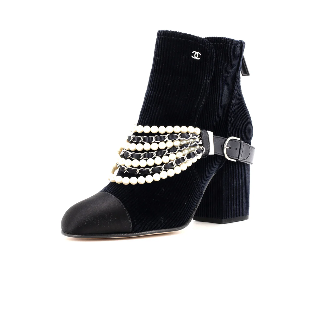 Women's Pearl Chain Strap Ankle Boots Corduroy - Deep Luxury