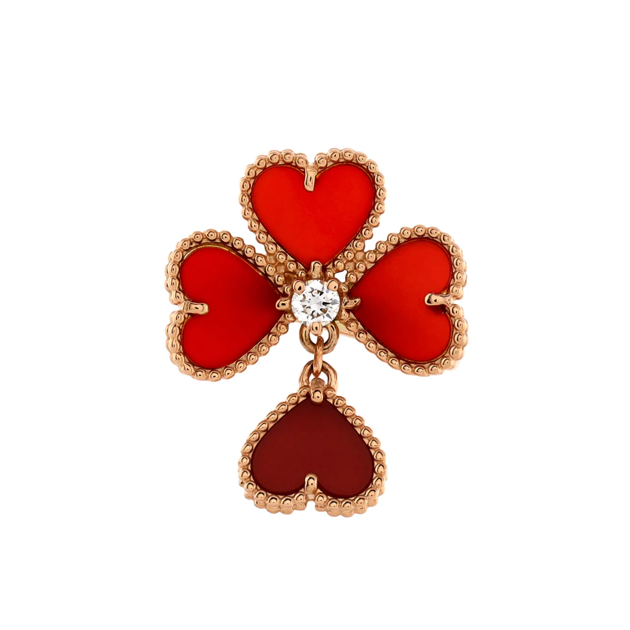 Sweet Alhambra Effeuillage Ring 18K Rose Gold with Carnelian and Diamond - Deep Luxury