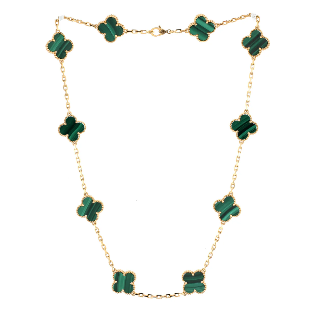 Vintage Alhambra 10 Motifs Necklace 18K Yellow Gold and Malachite - Deep Luxury