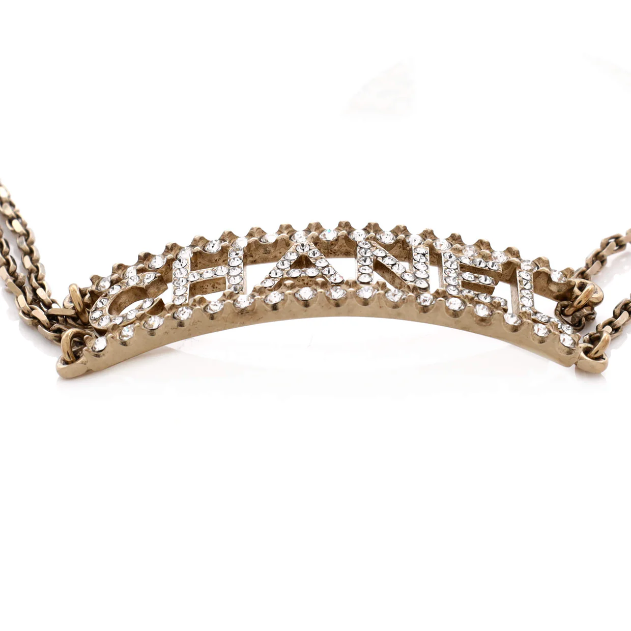 Logo Letters Plate Double Chain Choker Necklace Metal with Crystals - Deep Luxury