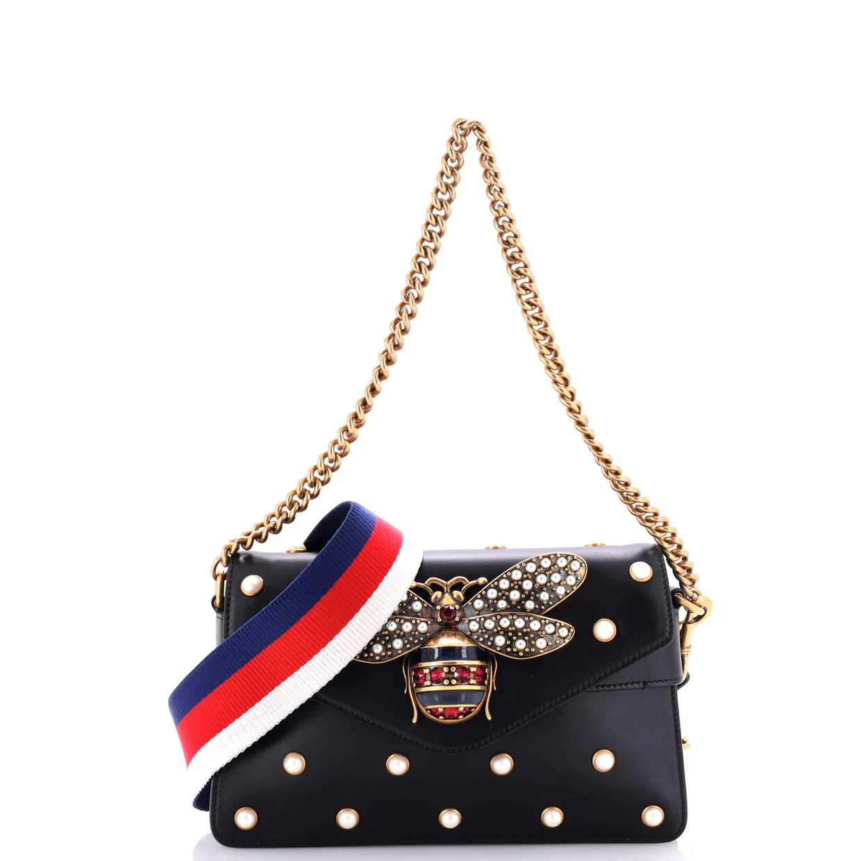 Broadway Pearly Bee Shoulder Bag Embellished Leather Mini - Deep Luxury