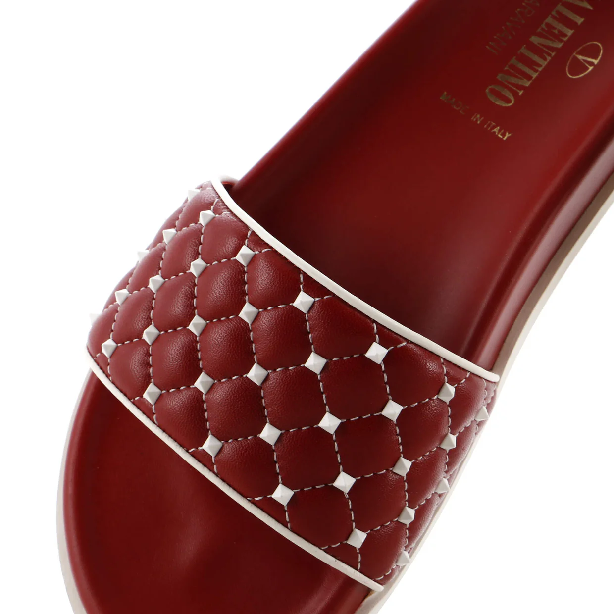 Women's Rockstud Slide Flat Sandals Leather - Deep Luxury