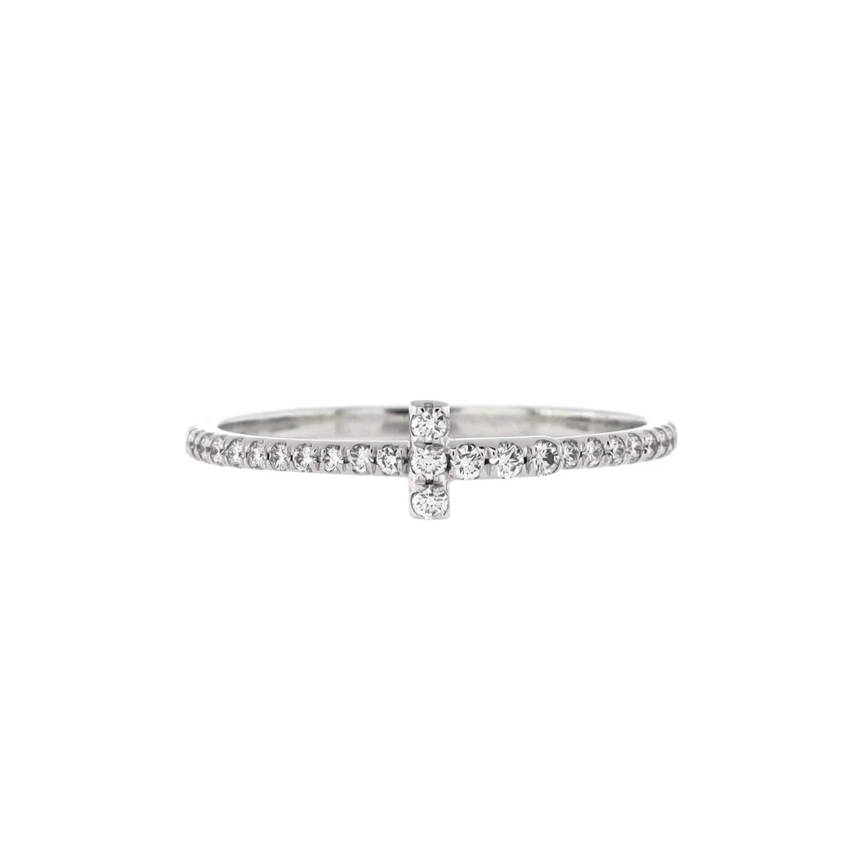 T Wire Band Ring 18K White Gold with Pave Diamonds - Deep Luxury