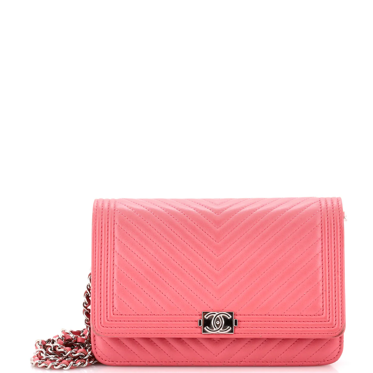 Boy Wallet on Chain Chevron Calfskin - Deep Luxury