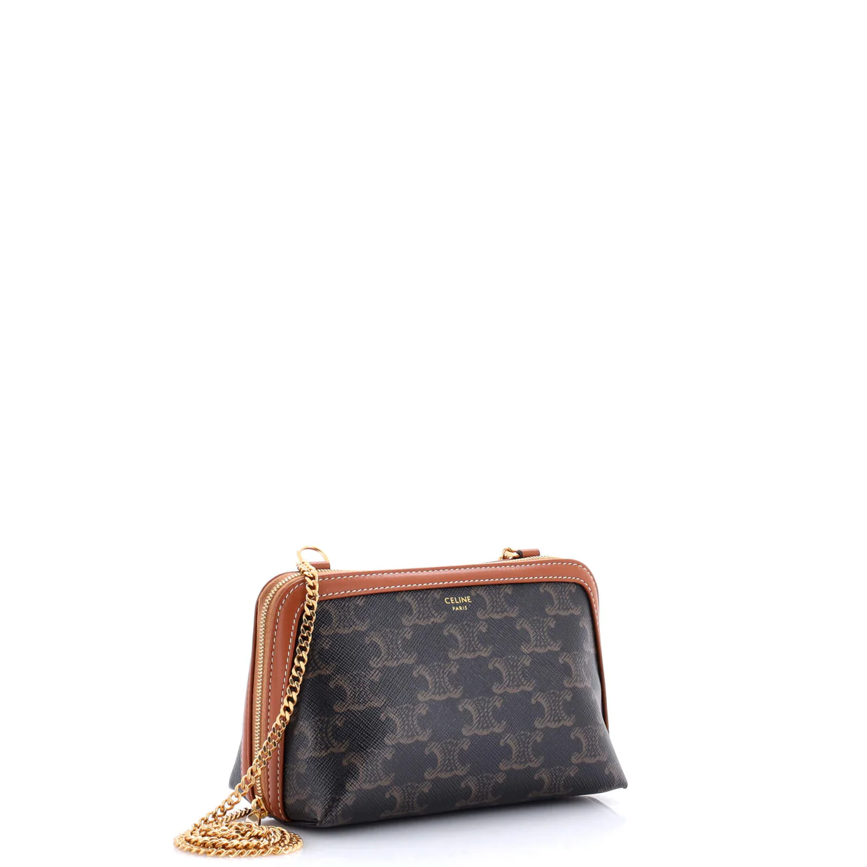 Zip Around Chain Clutch Triomphe Coated Canvas - Deep Luxury