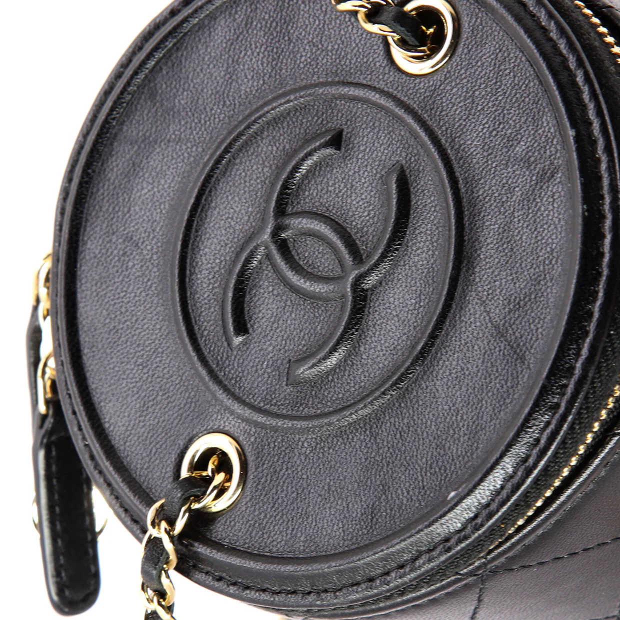 CC Round Vanity Case with Chain Quilted Lambskin Mini - Deep Luxury