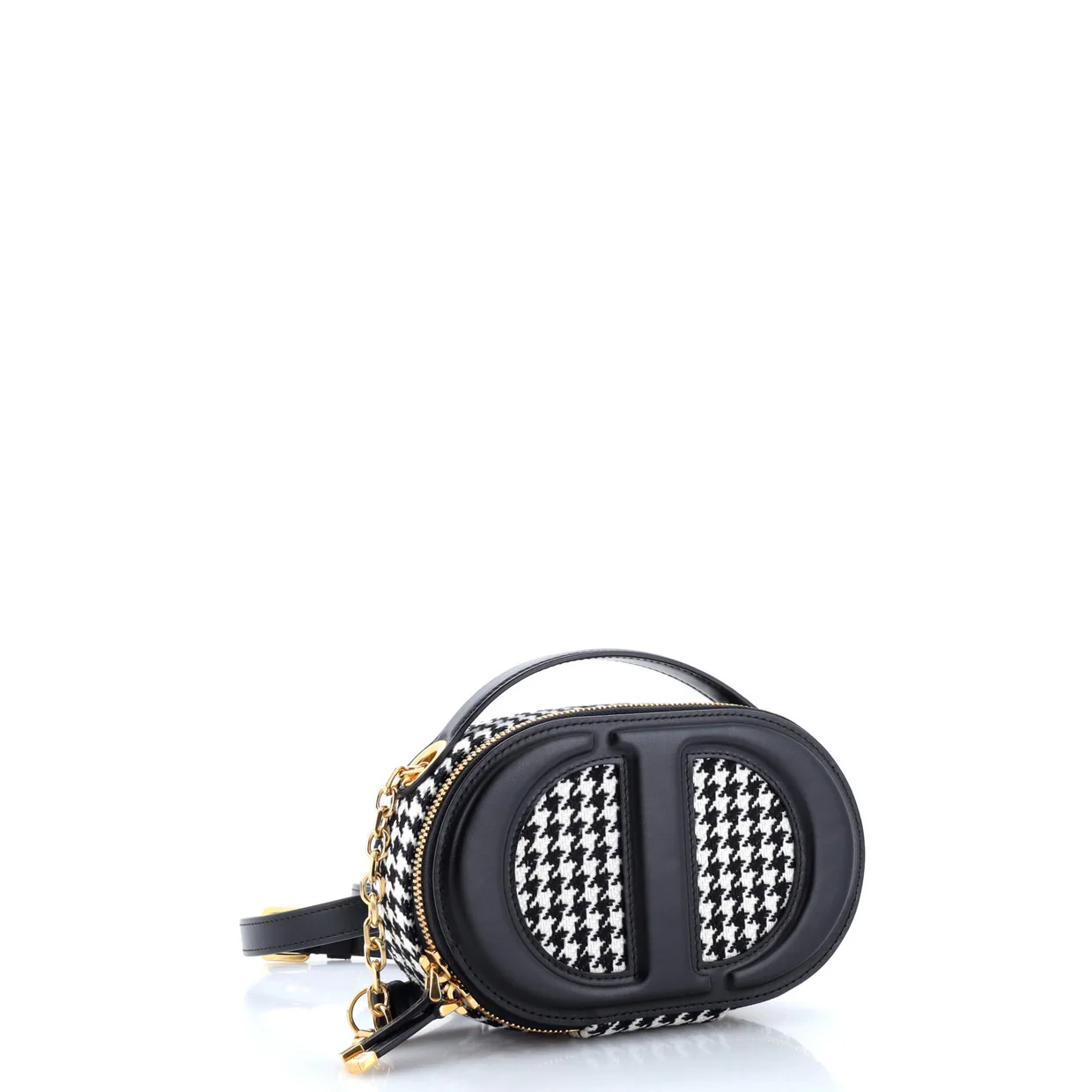 CD Signature Oval Camera Bag Houndstooth Canvas and Leather - Deep Luxury