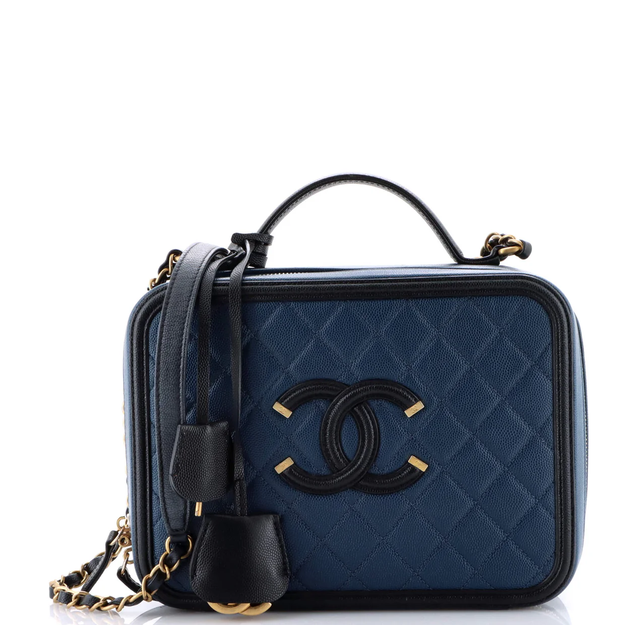 Filigree Vanity Case Quilted Caviar Large - Deep Luxury