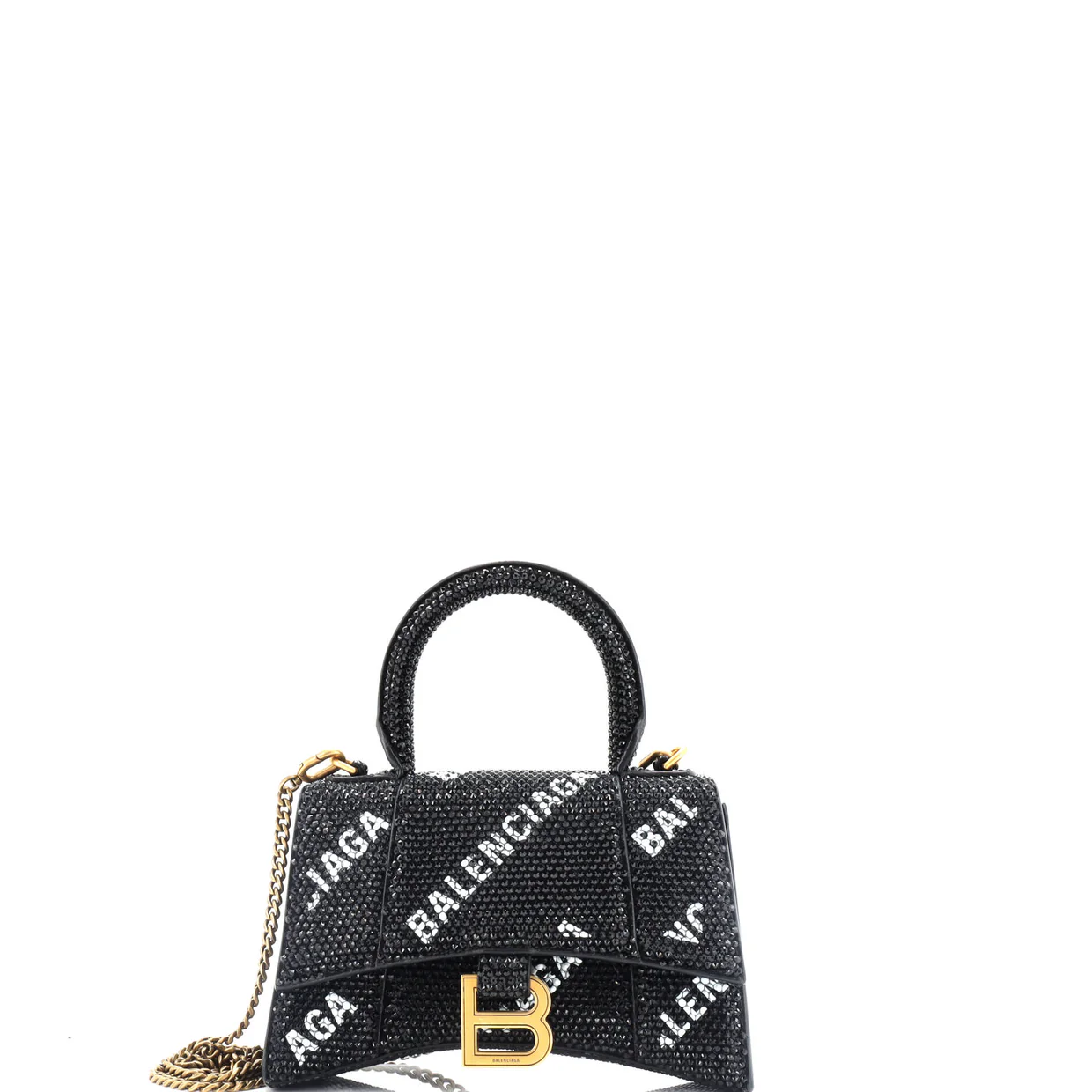 Hourglass Top Handle Bag Suede and Allover Logo Crystals XS - Deep Luxury