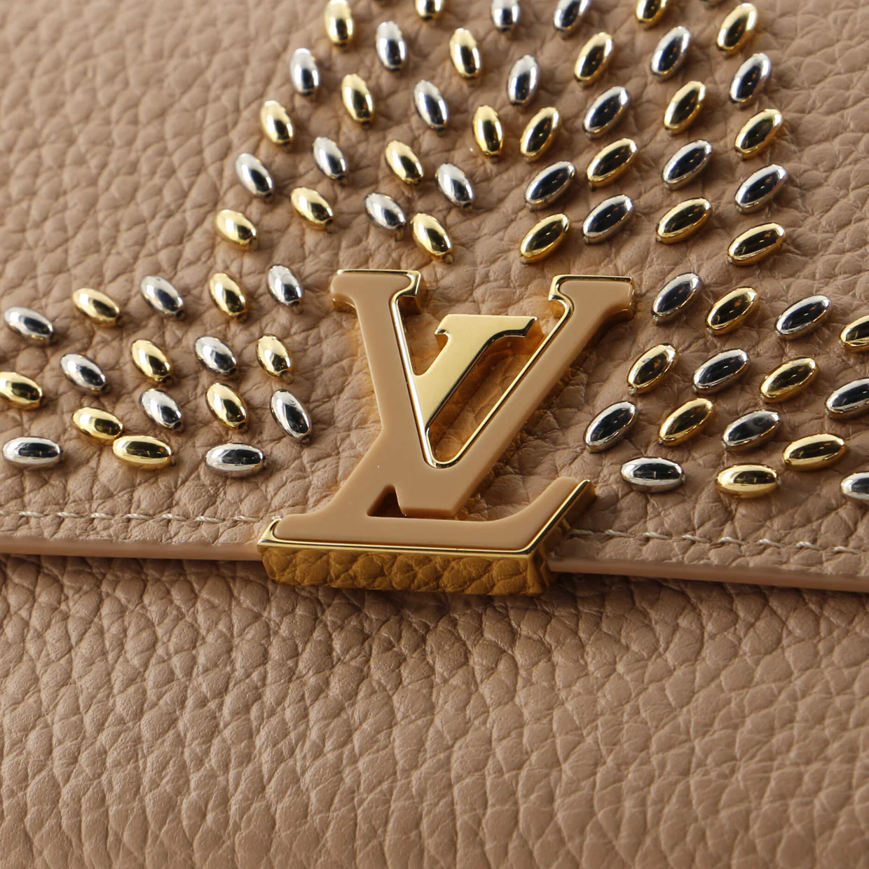 Capucines Wallet Leather with Embellished Detail Compact - Deep Luxury