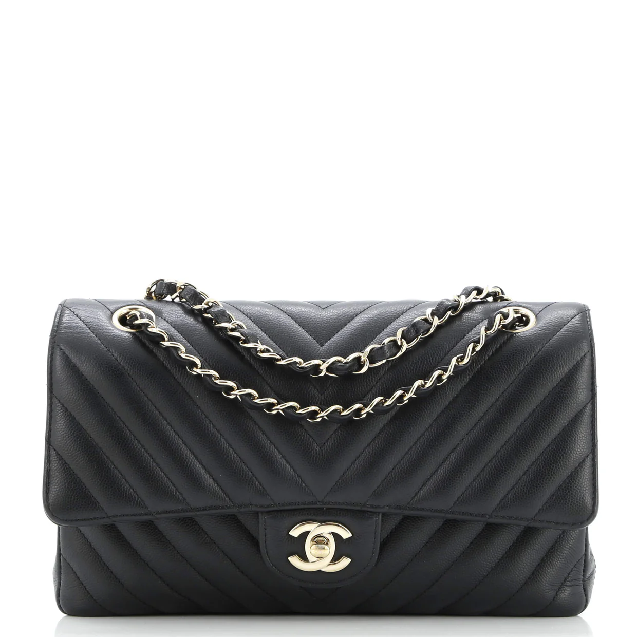 Classic Double Flap Bag Chevron Caviar Medium - Deep Luxury