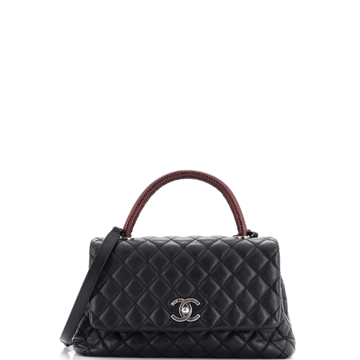 Coco Top Handle Bag Quilted Caviar with Lizard Small - Deep Luxury