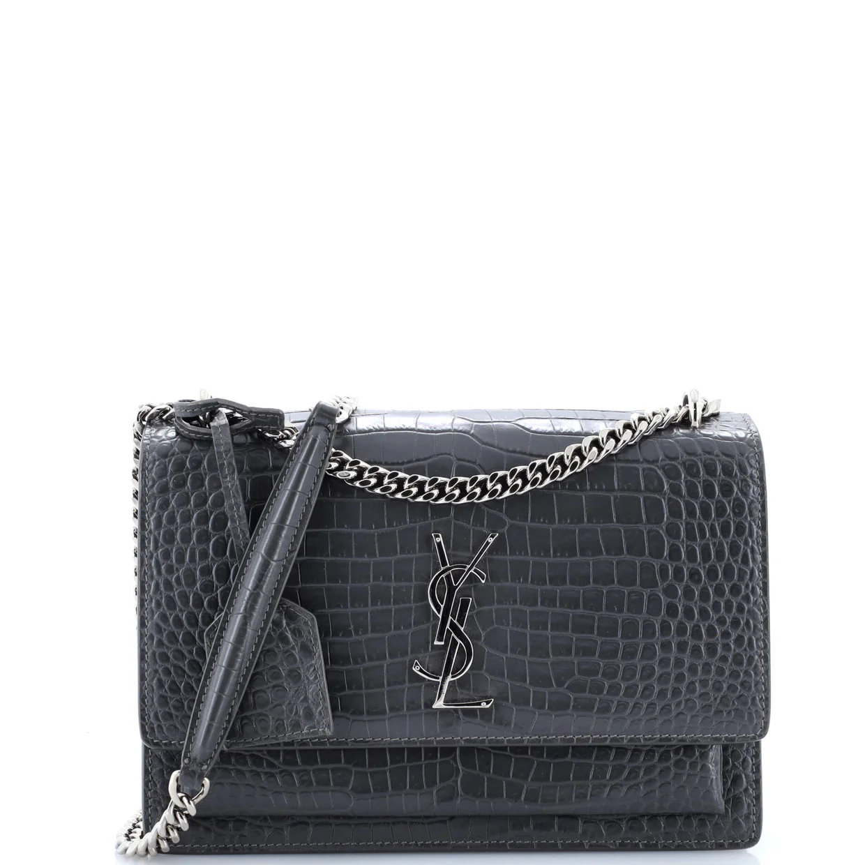 Sunset Crossbody Bag Crocodile Embossed Leather Medium - Deep Luxury