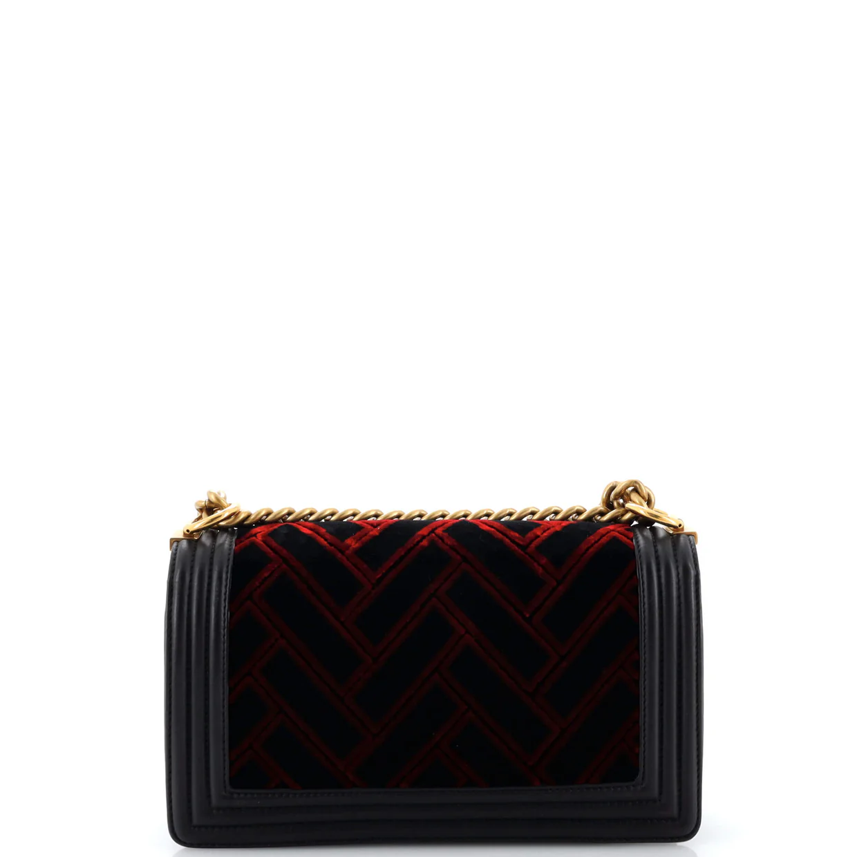 Boy Flap Bag Chevron Patchwork Velvet with Calfskin Old Medium - Deep Luxury