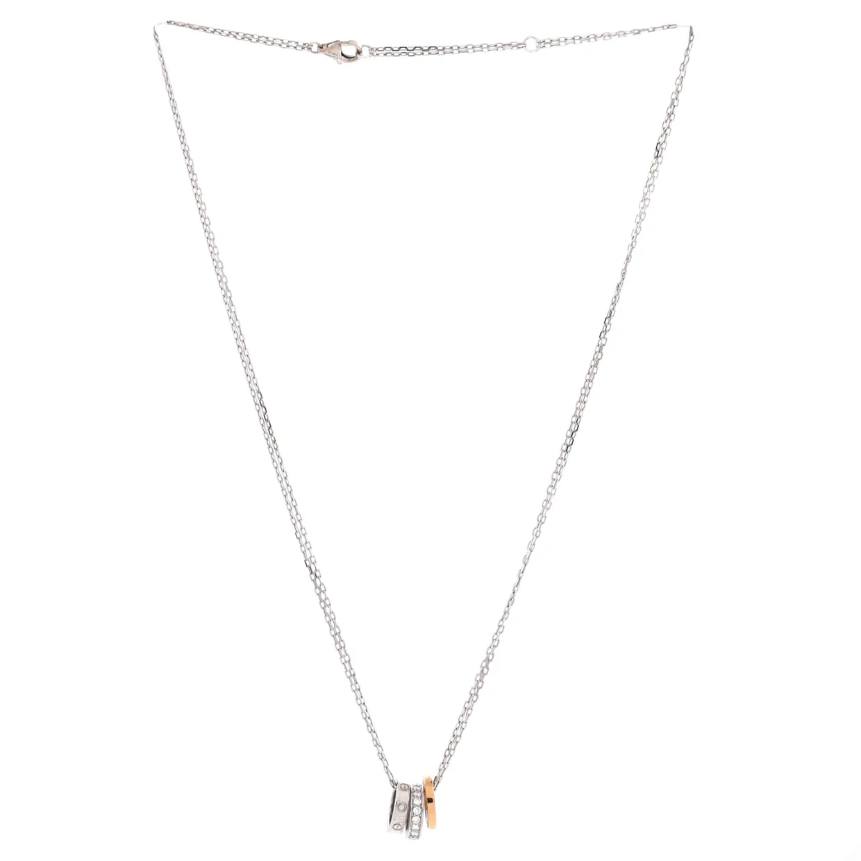 Love 3 Ring Pendant Necklace 18K Rose Gold and 18K White Gold with Diamonds - Deep Luxury