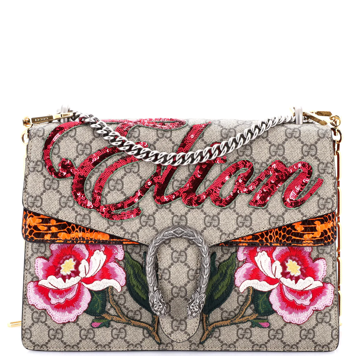 Dionysus Bag Embroidered GG Coated Canvas with Python Medium - Deep Luxury