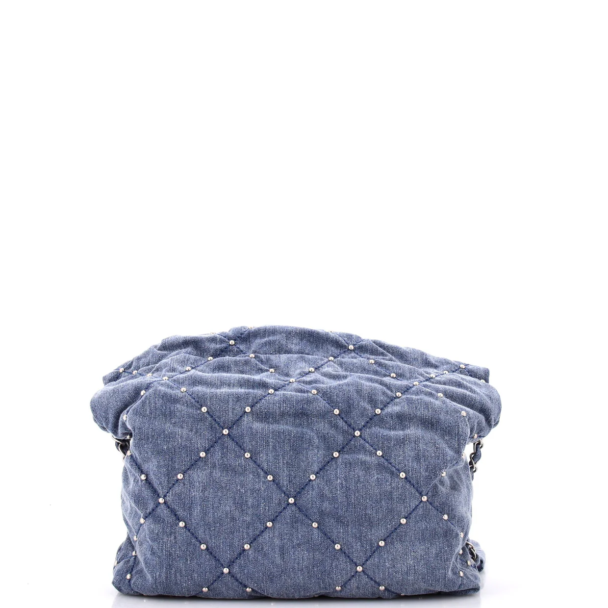 22 Chain Hobo Quilted Studded Denim Small - Deep Luxury