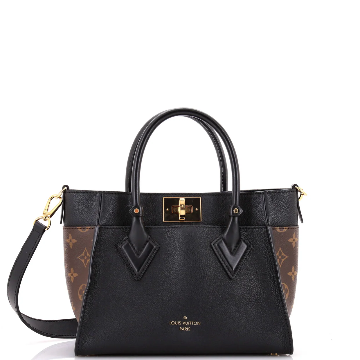 On My Side Tote Leather with Monogram Canvas PM - Deep Luxury