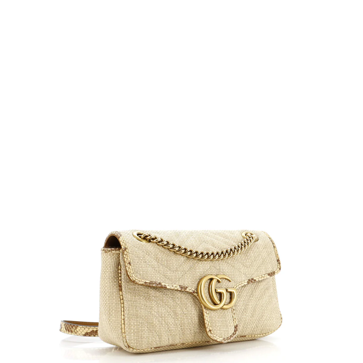 GG Marmont Flap Bag Matelasse Raffia with Snakeskin Small - Deep Luxury