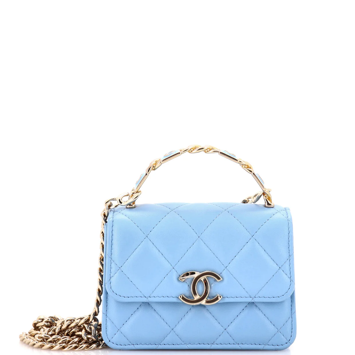 Coco Enamel Top Handle Flap Clutch with Chain Quilted Lambskin - Deep Luxury