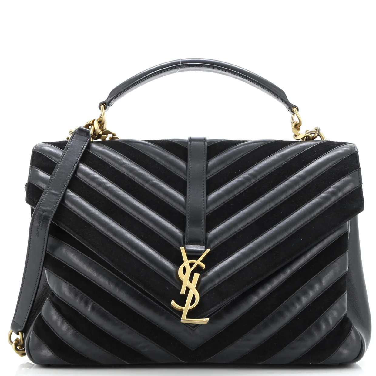 Classic Monogram College Bag Matelasse Chevron Leather and Suede Large - Deep Luxury