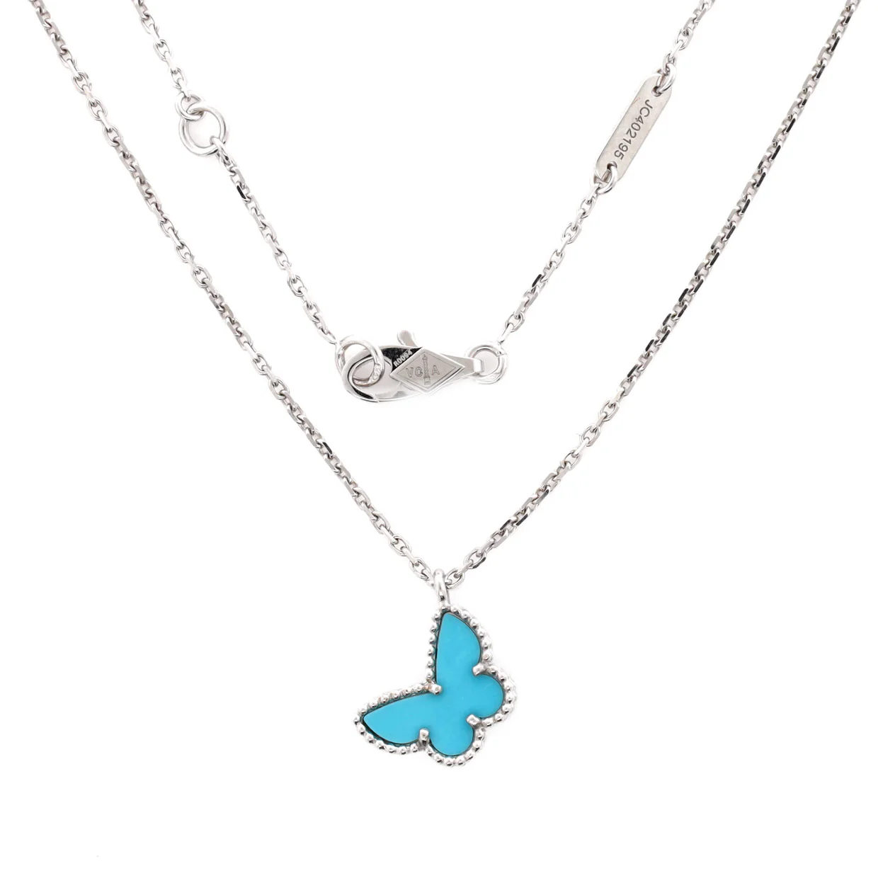 Sweet Alhambra Butterfly Pendant Necklace 18K White Gold with Turquoise - Deep Luxury