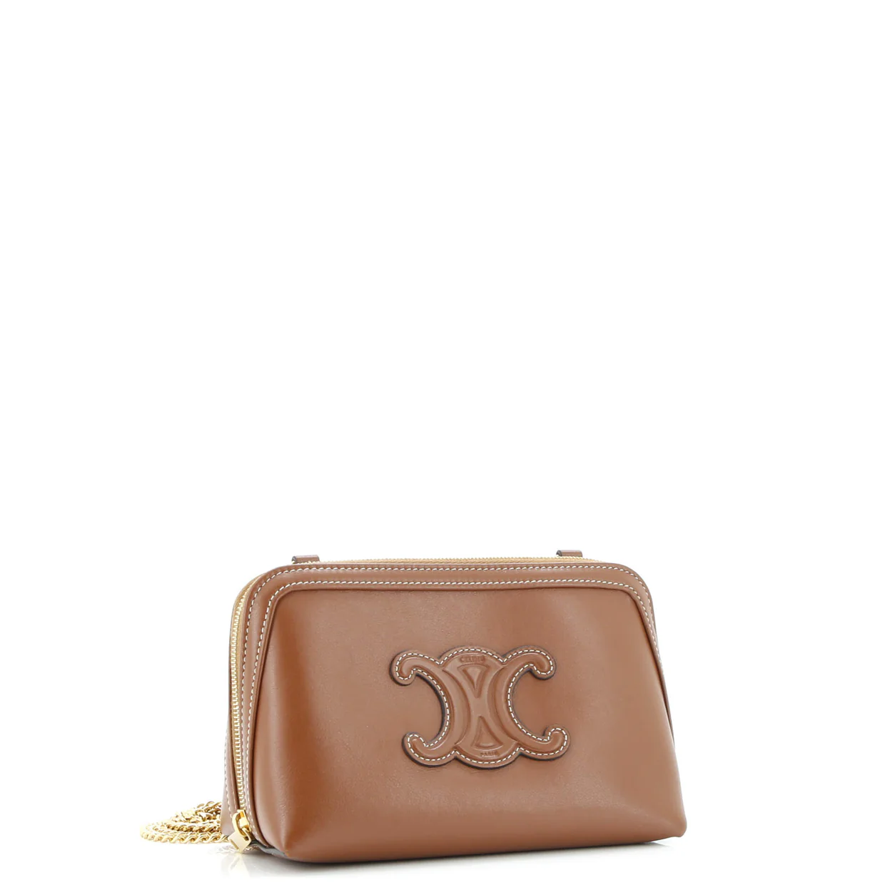 Cuir Triomphe Zip Around Chain Clutch Leather - Deep Luxury
