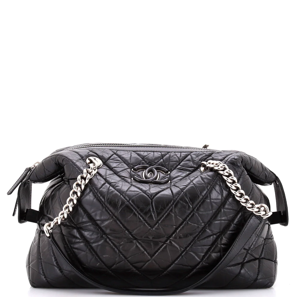 CC Bowling Bag Chevron Aged Calfskin Medium - Deep Luxury