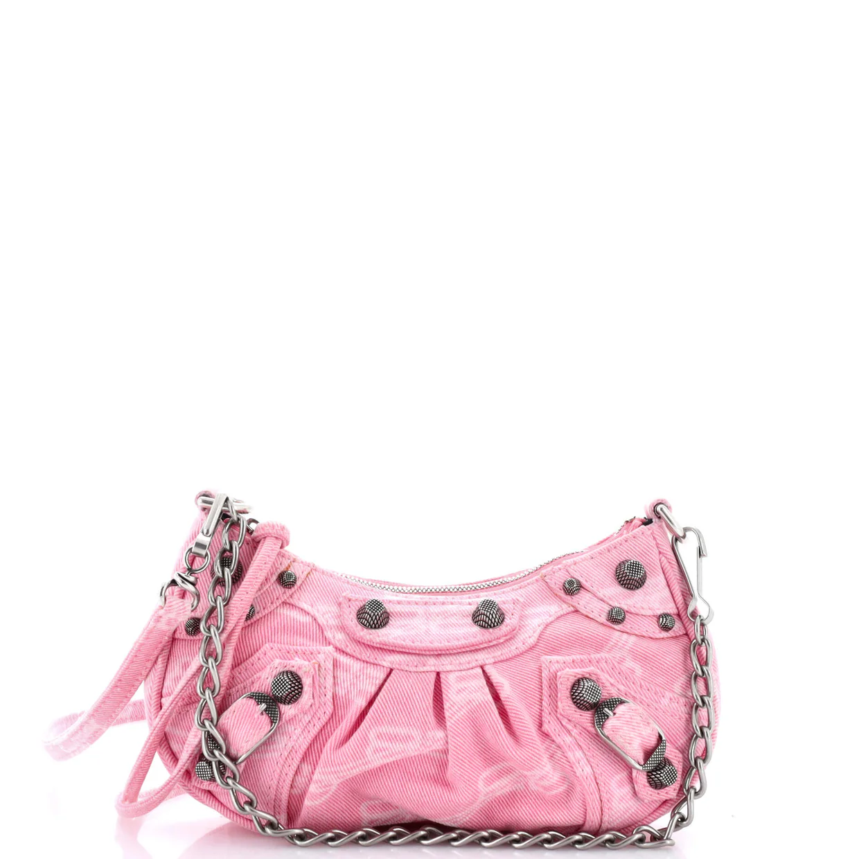 Le Cagole Giant Studs Shoulder Bag BB Monogram Denim Mini - Deep Luxury