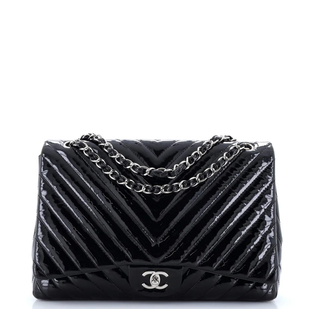 Classic Single Flap Bag Chevron Patent Maxi - Deep Luxury