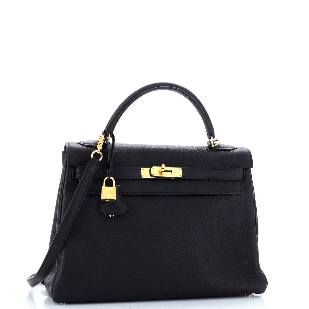 Kelly Handbag Noir Clemence with Gold Hardware 32 - Deep Luxury