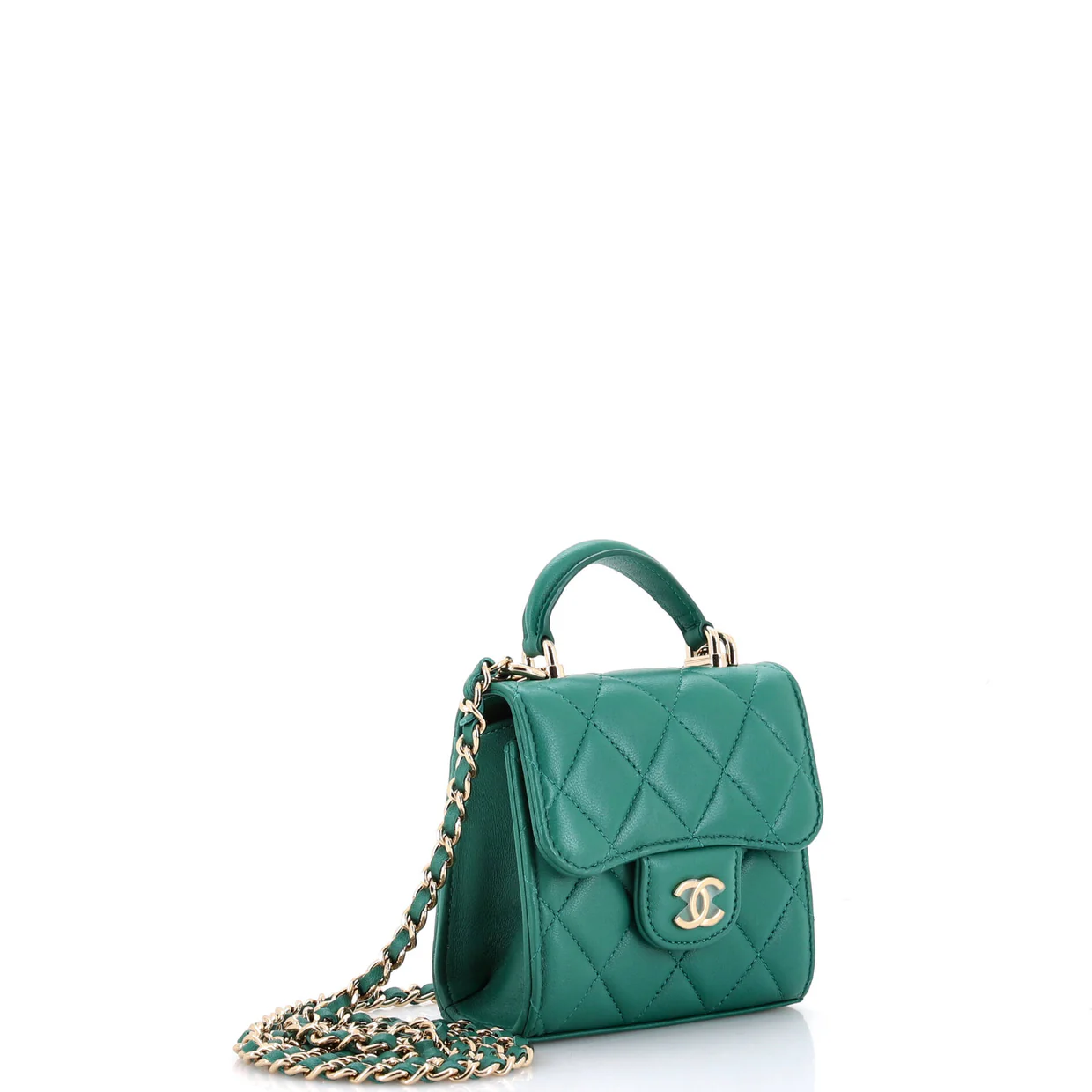 Square Classic Flap Top Handle Clutch with Chain Quilted Lambskin - Deep Luxury