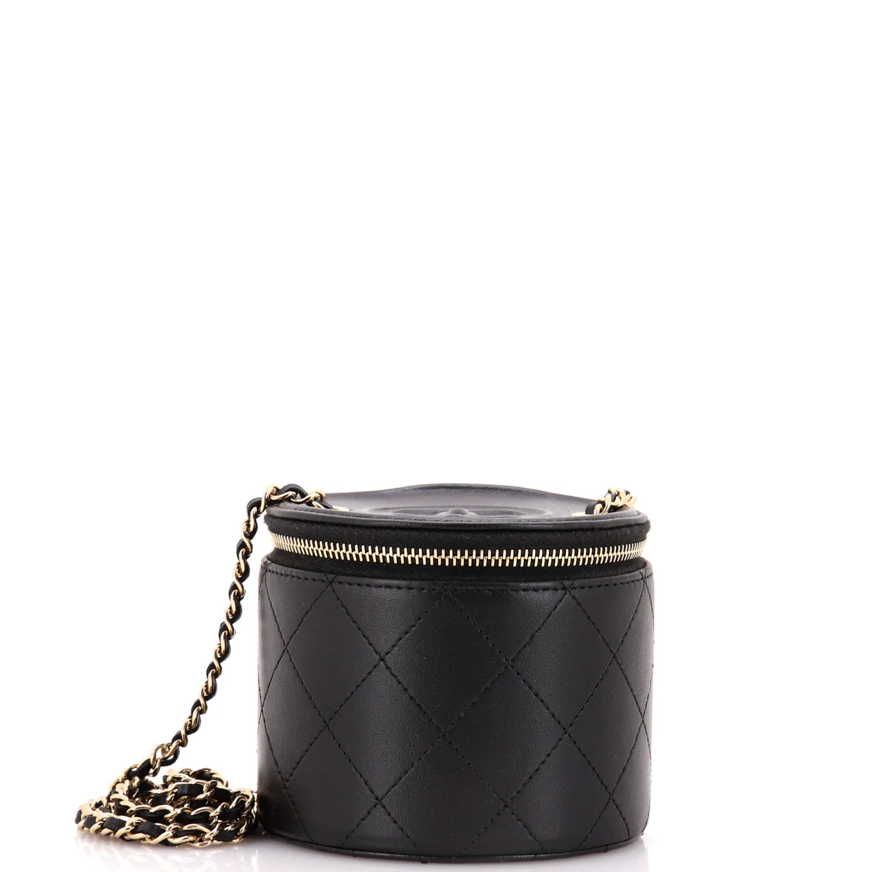 CC Round Vanity Case with Chain Quilted Lambskin Mini - Deep Luxury