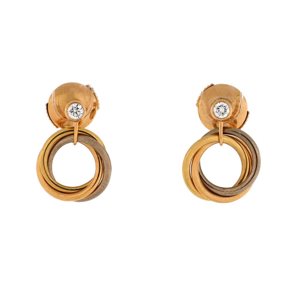 Trinity Dangle Earrings 18K Tricolor Gold with Diamond - Deep Luxury