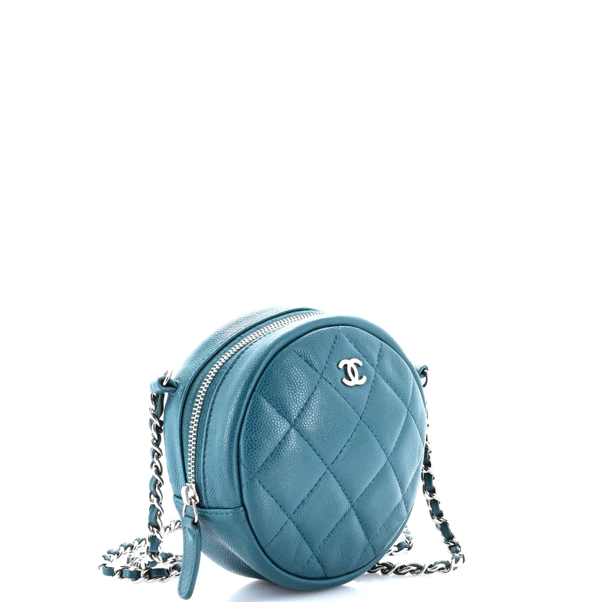 Round Clutch with Chain Quilted Iridescent Caviar Mini - Deep Luxury