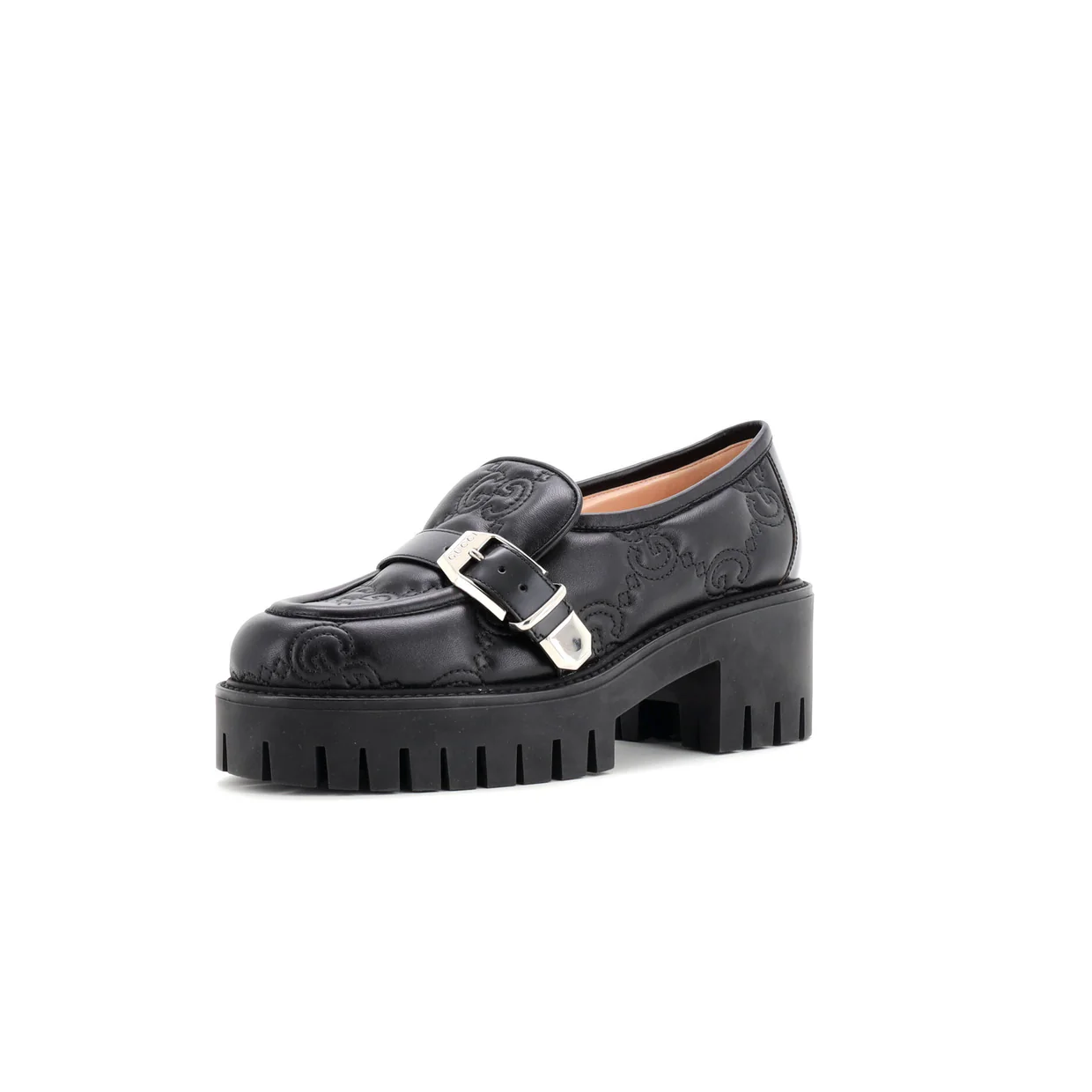 Women's Buckled Platform Lug Sole Loafers GG Matelasse Leather - Deep Luxury