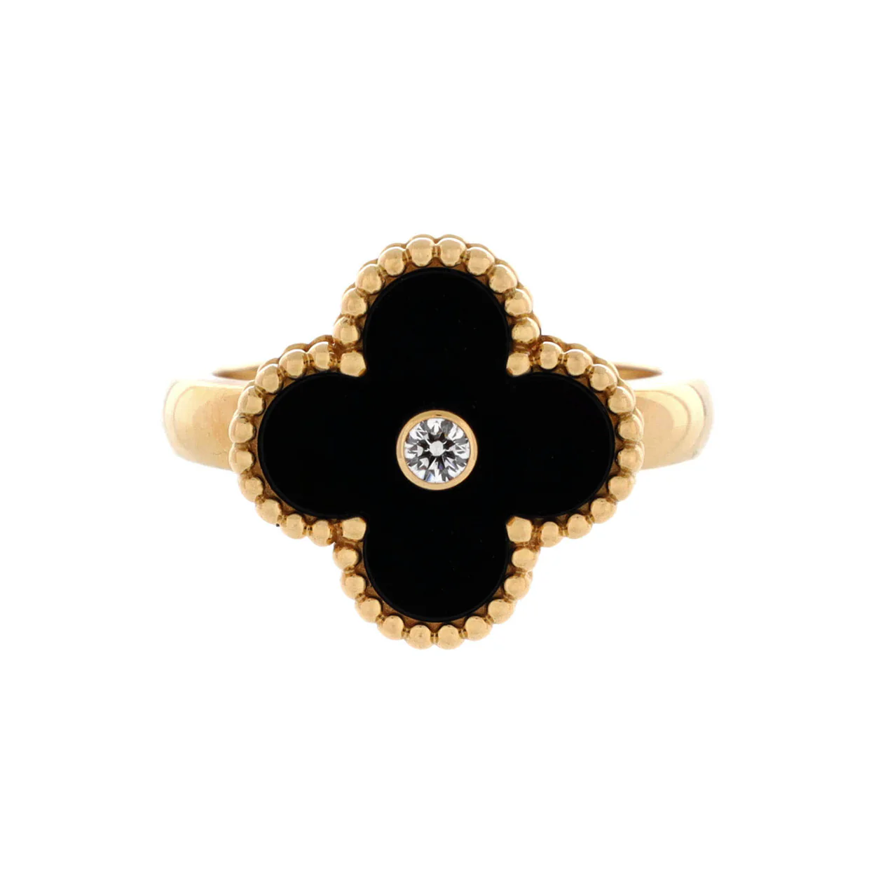 Vintage Alhambra Ring 18K Yellow Gold with Onyx and Diamond - Deep Luxury