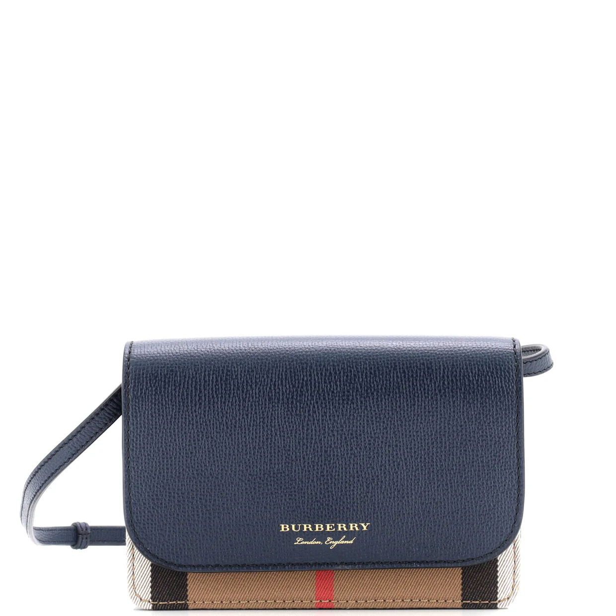 Hampshire Wallet on Strap Leather and House Check Canvas - Deep Luxury