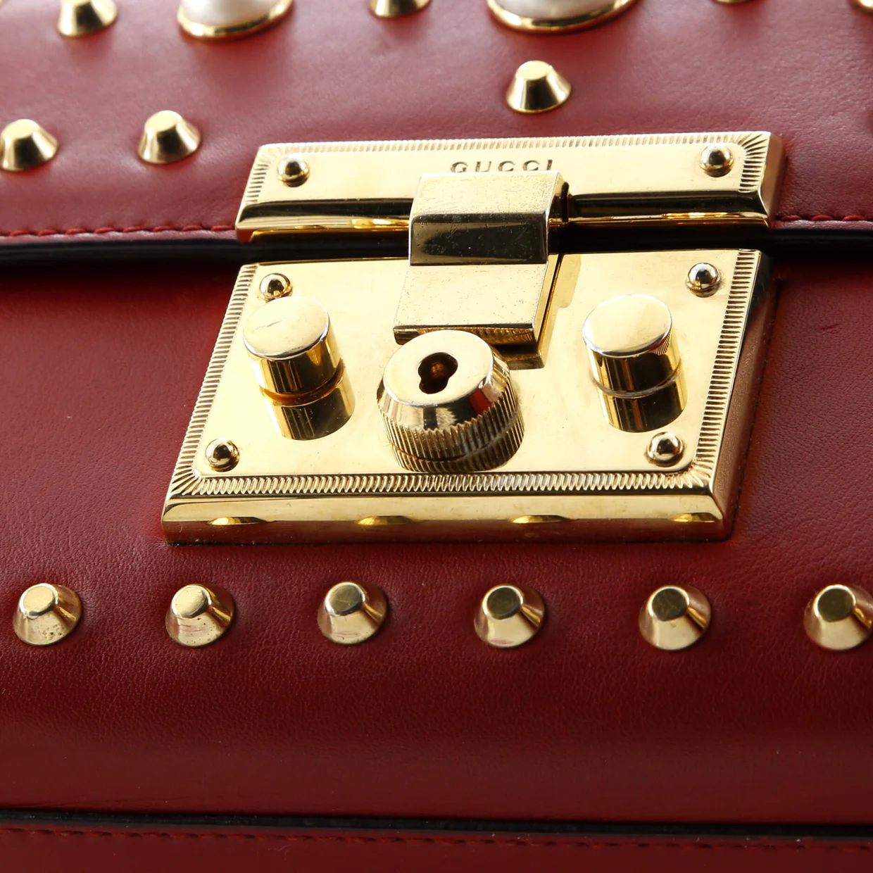 Pearly Padlock Shoulder Bag Studded Leather Small - Deep Luxury