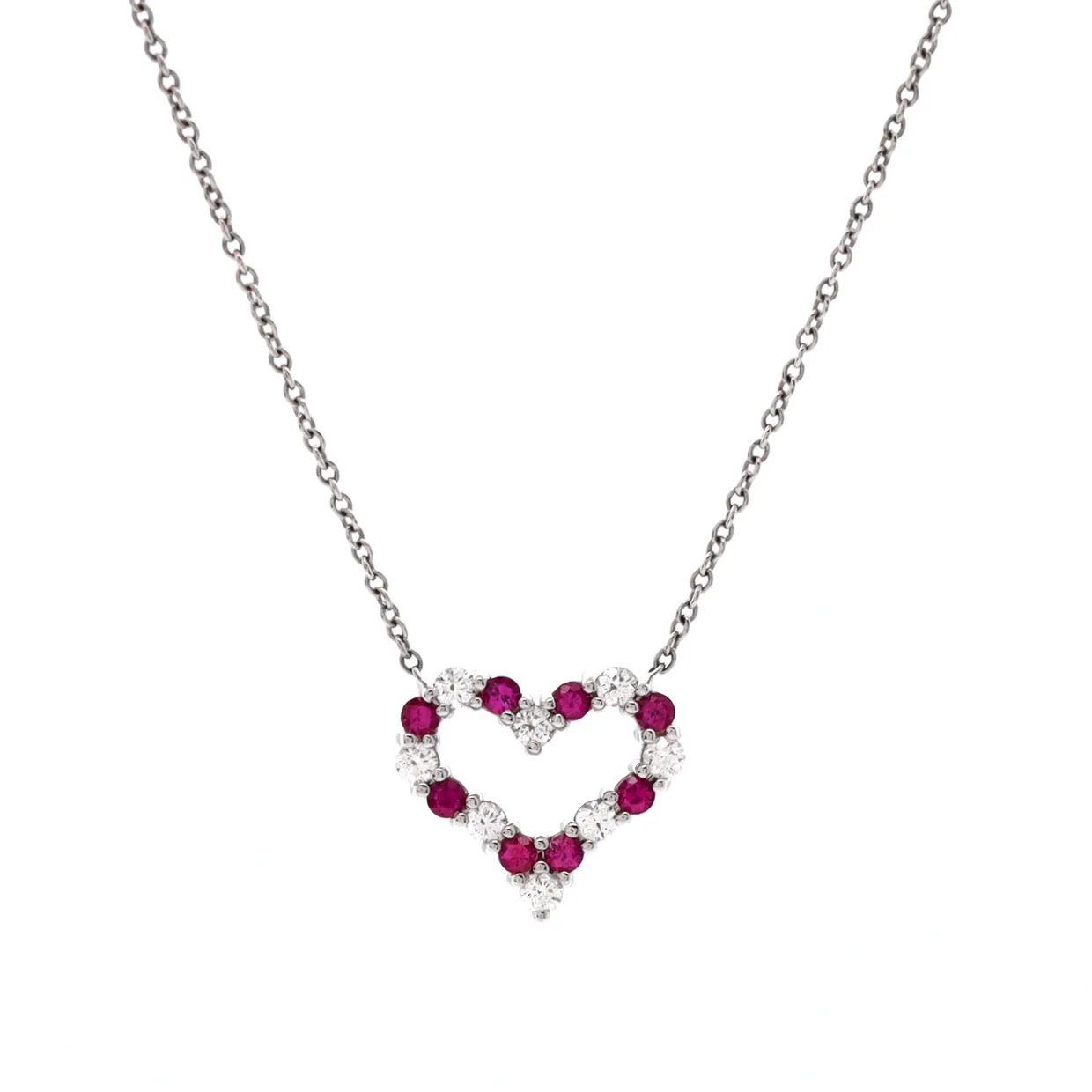 Heart Pendant Necklace Platinum with Diamonds and Pink Sapphires Mini - Deep Luxury