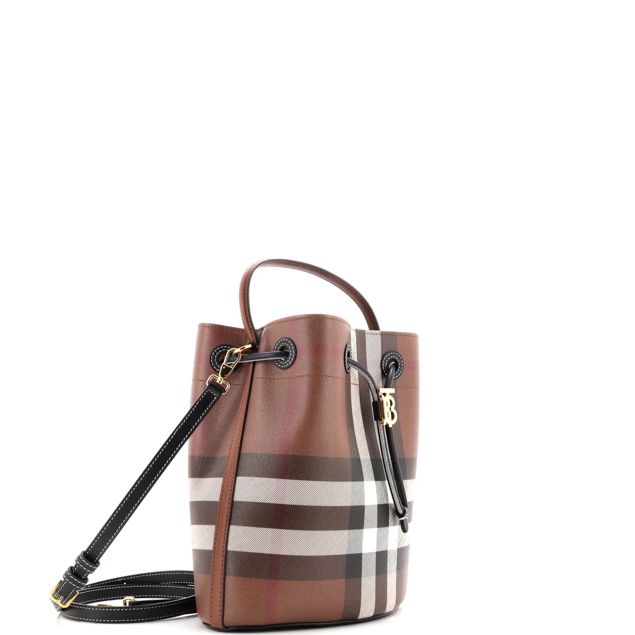 TB Drawstring Bucket Bag Check E-Canvas Small - Deep Luxury