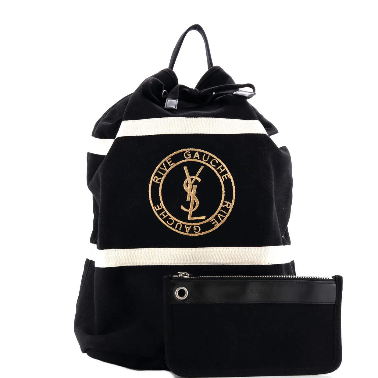 Rive Gauche Drawstring Sling Bag Embroidered Canvas - Deep Luxury