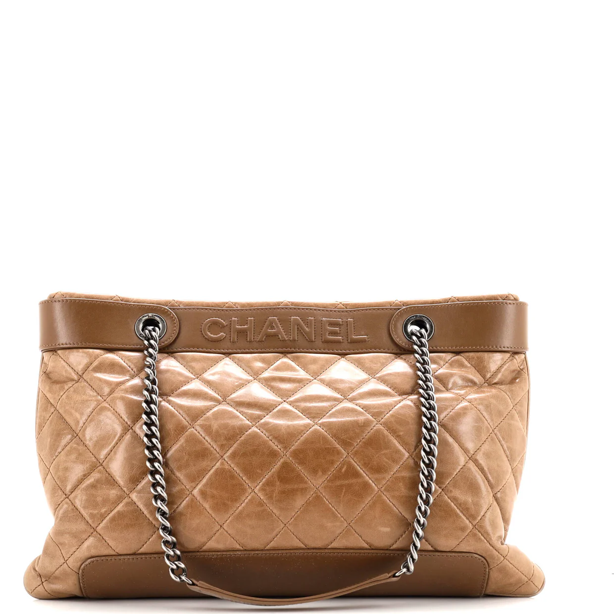 Aged Chain Logo Shopping Tote Quilted Aged Calfskin Large - Deep Luxury