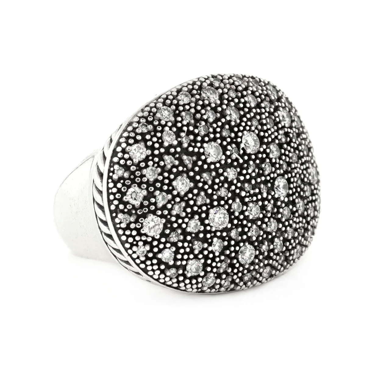 Midnight Melange Oval Ring Sterling Silver with Diamonds - Deep Luxury