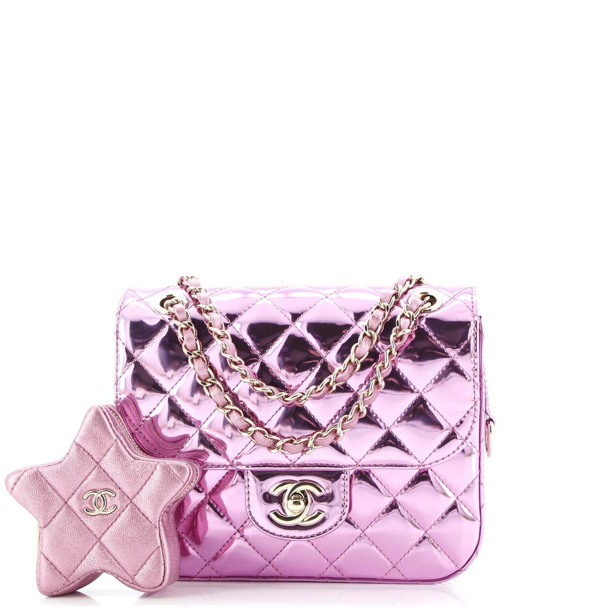 Classic Single Flap Bag with Star Coin Purse Quilted Metallic Leather Mini - Deep Luxury
